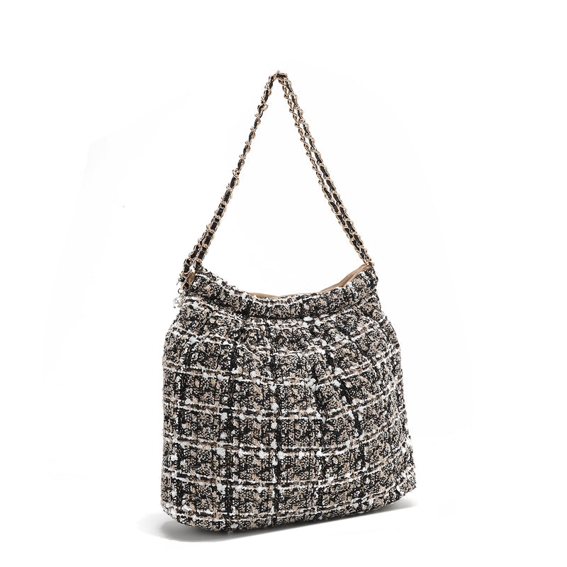 BOLSO DE HOMBRO ESTILO TWEED (BEIGE)