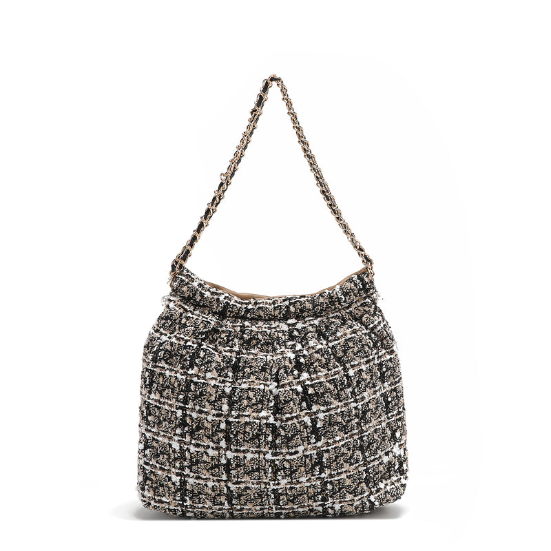 BOLSO DE HOMBRO ESTILO TWEED (BEIGE)