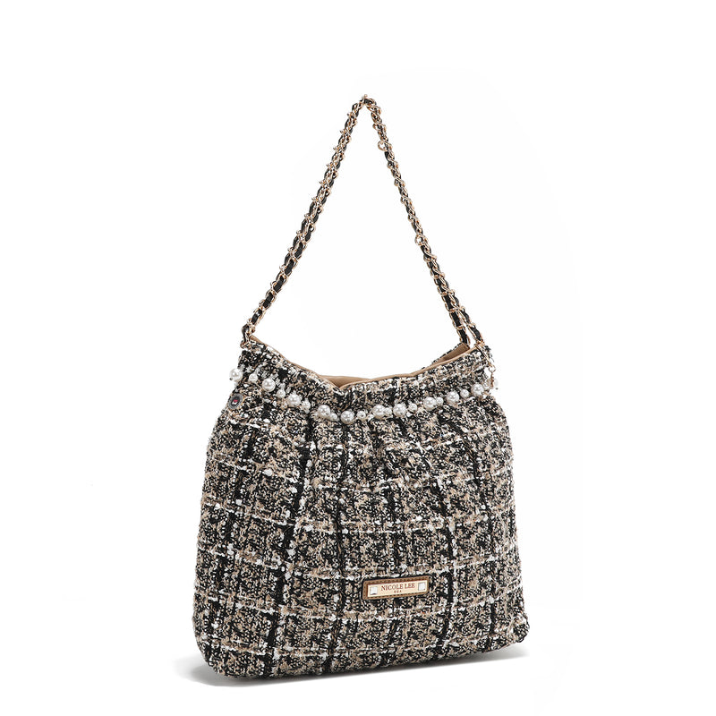 BOLSO DE HOMBRO ESTILO TWEED (BEIGE)