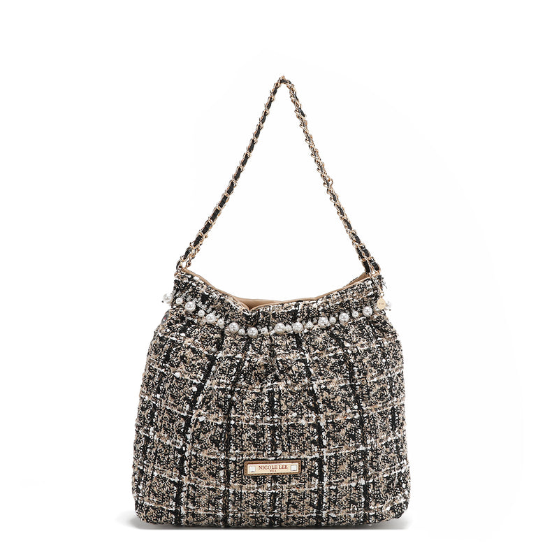 BOLSO DE HOMBRO ESTILO TWEED (BEIGE)