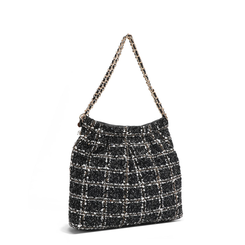 BOLSO DE HOMBRO ESTILO TWEED (NEGRO)