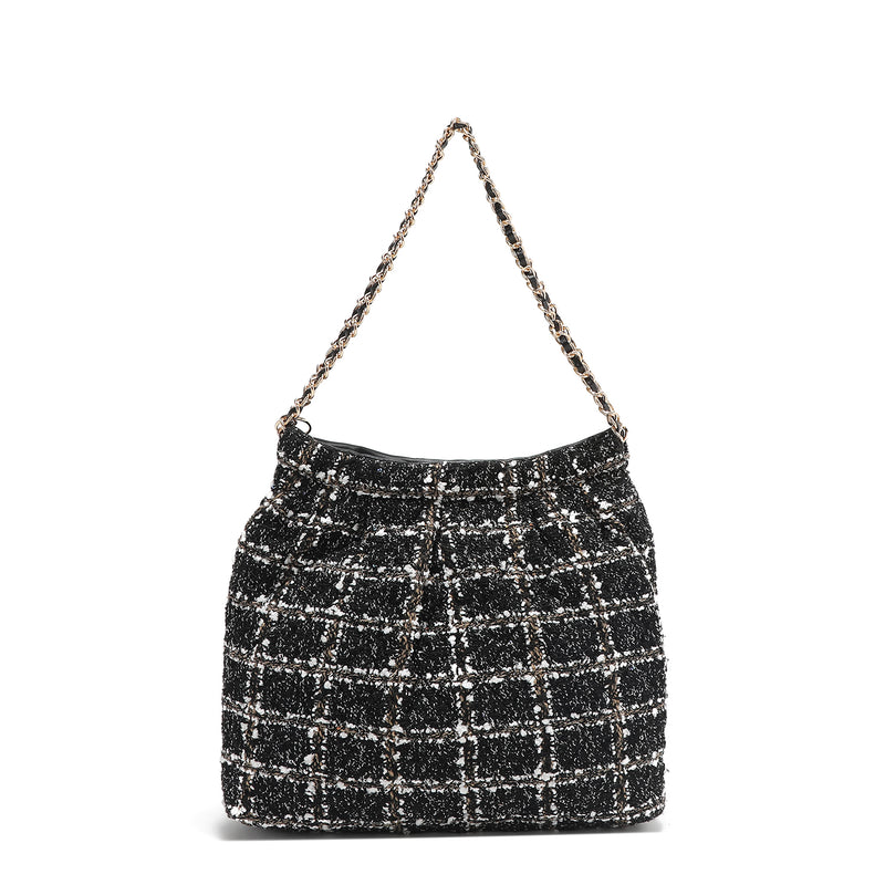 BOLSO DE HOMBRO ESTILO TWEED (NEGRO)