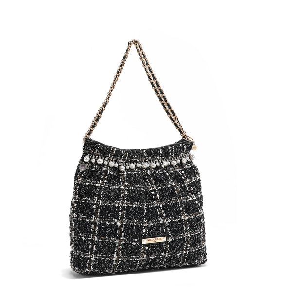 BOLSO DE HOMBRO ESTILO TWEED (NEGRO)