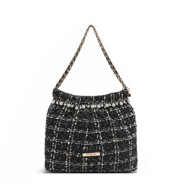 BOLSO DE HOMBRO ESTILO TWEED (NEGRO)