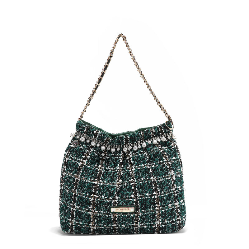 BOLSO DE HOMBRO ESTILO TWEED (VERDE)