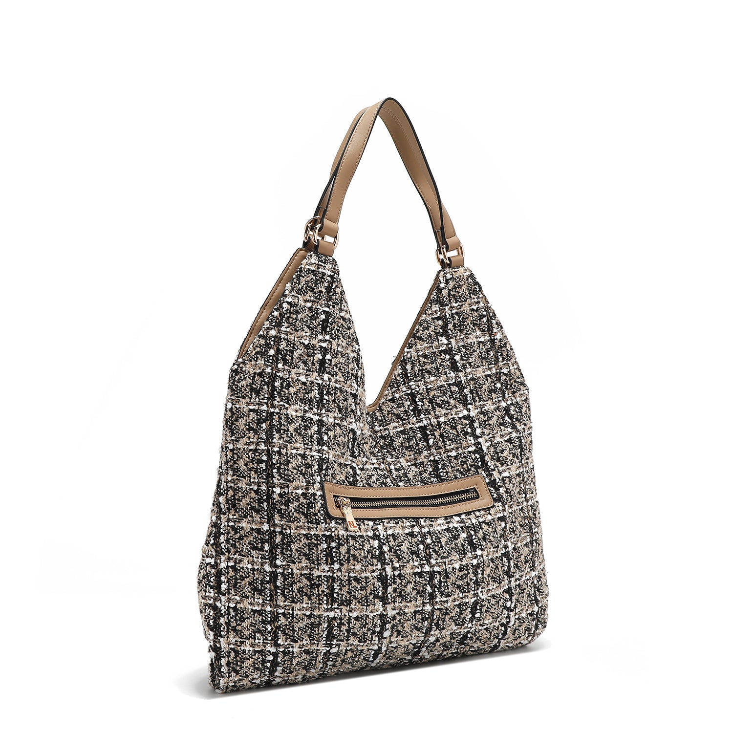 BORSA HOBO GRANDE IN STILE TWEED (BEIGE)