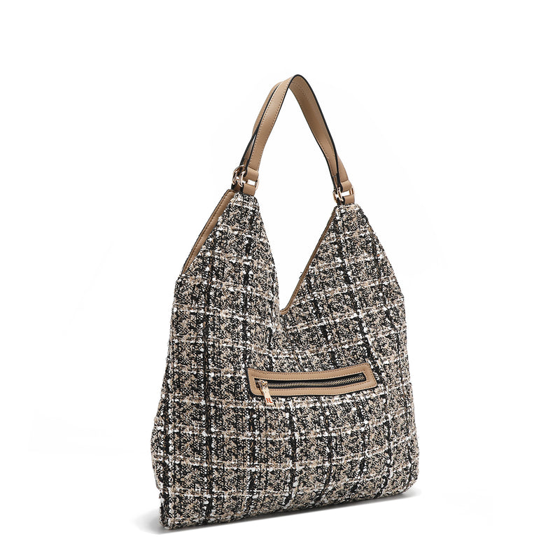 BOLSO HOBO GRANDE ESTILO TWEED (BEIGE)