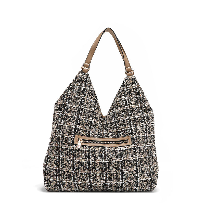 BOLSO HOBO GRANDE ESTILO TWEED (BEIGE)