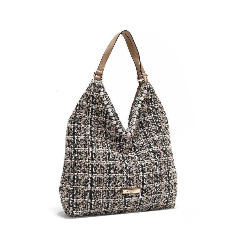 BOLSO HOBO GRANDE ESTILO TWEED (BEIGE)