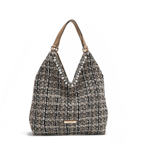 BOLSO HOBO GRANDE ESTILO TWEED (BEIGE)