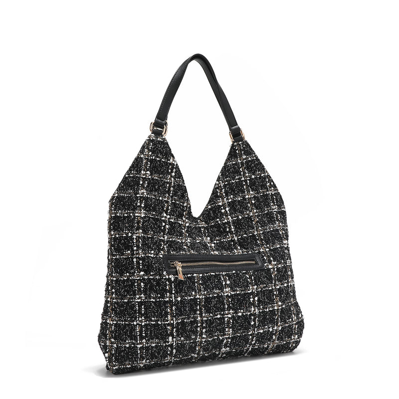 BOLSO HOBO GRANDE ESTILO TWEED (NEGRO)