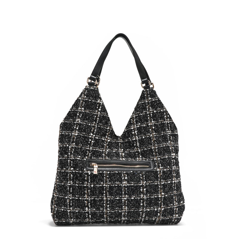 BOLSO HOBO GRANDE ESTILO TWEED (NEGRO)