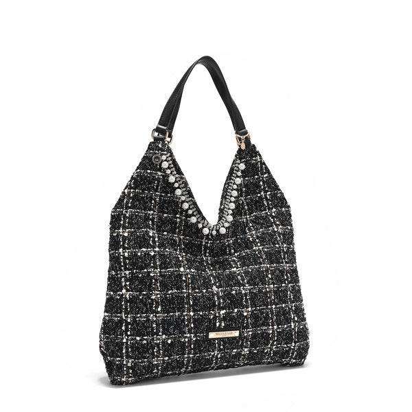 BOLSO HOBO GRANDE ESTILO TWEED (NEGRO)