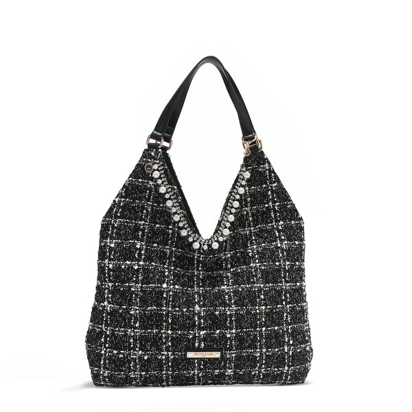 BOLSO HOBO GRANDE ESTILO TWEED (NEGRO)