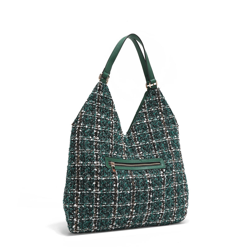 BOLSO HOBO GRANDE ESTILO TWEED (VERDE)