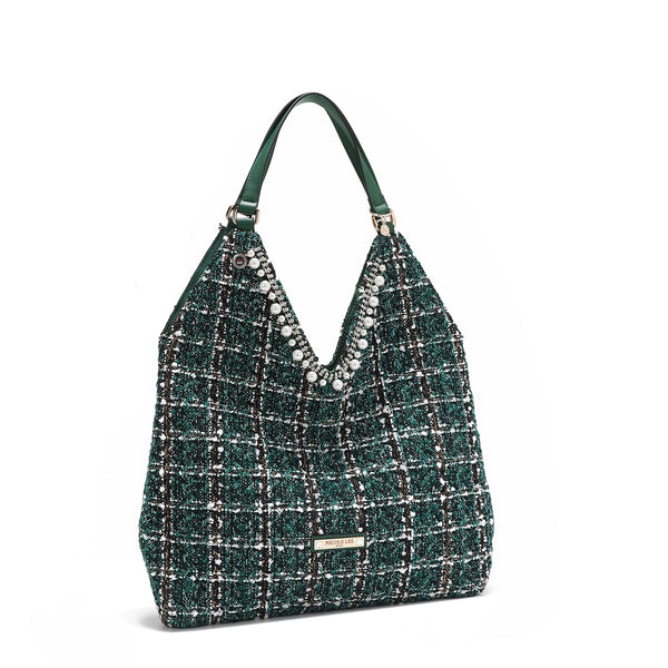 BOLSO HOBO GRANDE ESTILO TWEED (VERDE)