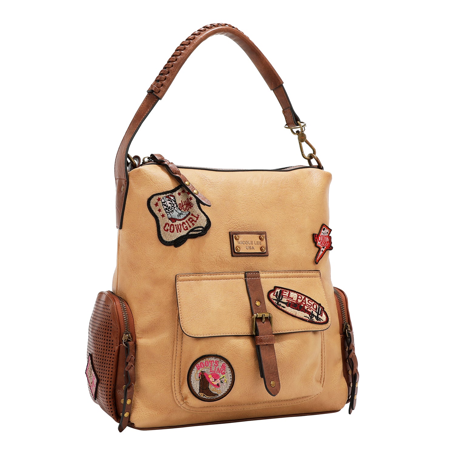 BOLSO HOBO CON PARCHE VINTAGE (MARRON)