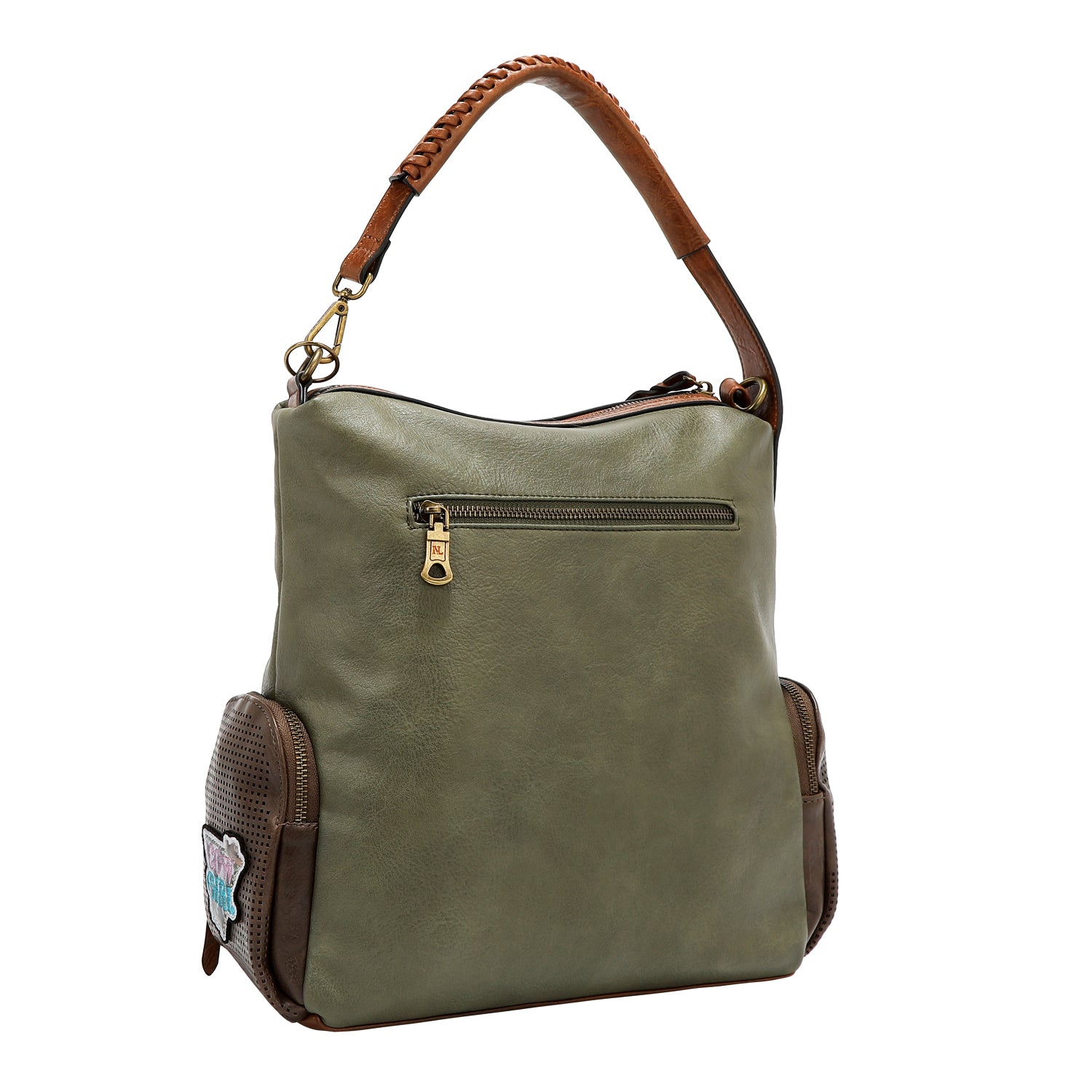BOLSO HOBO CON PARCHE VINTAGE (OLIVA)