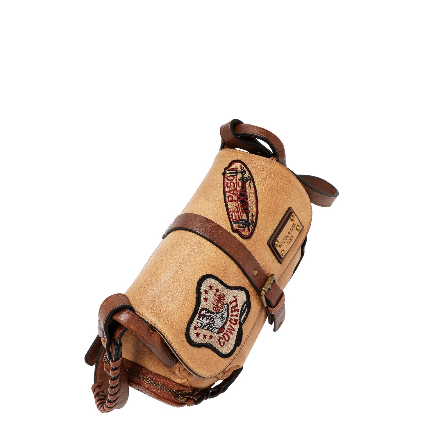 BOLSO DE HOMBRO VINTAGE CON PARCHE (MARRON)