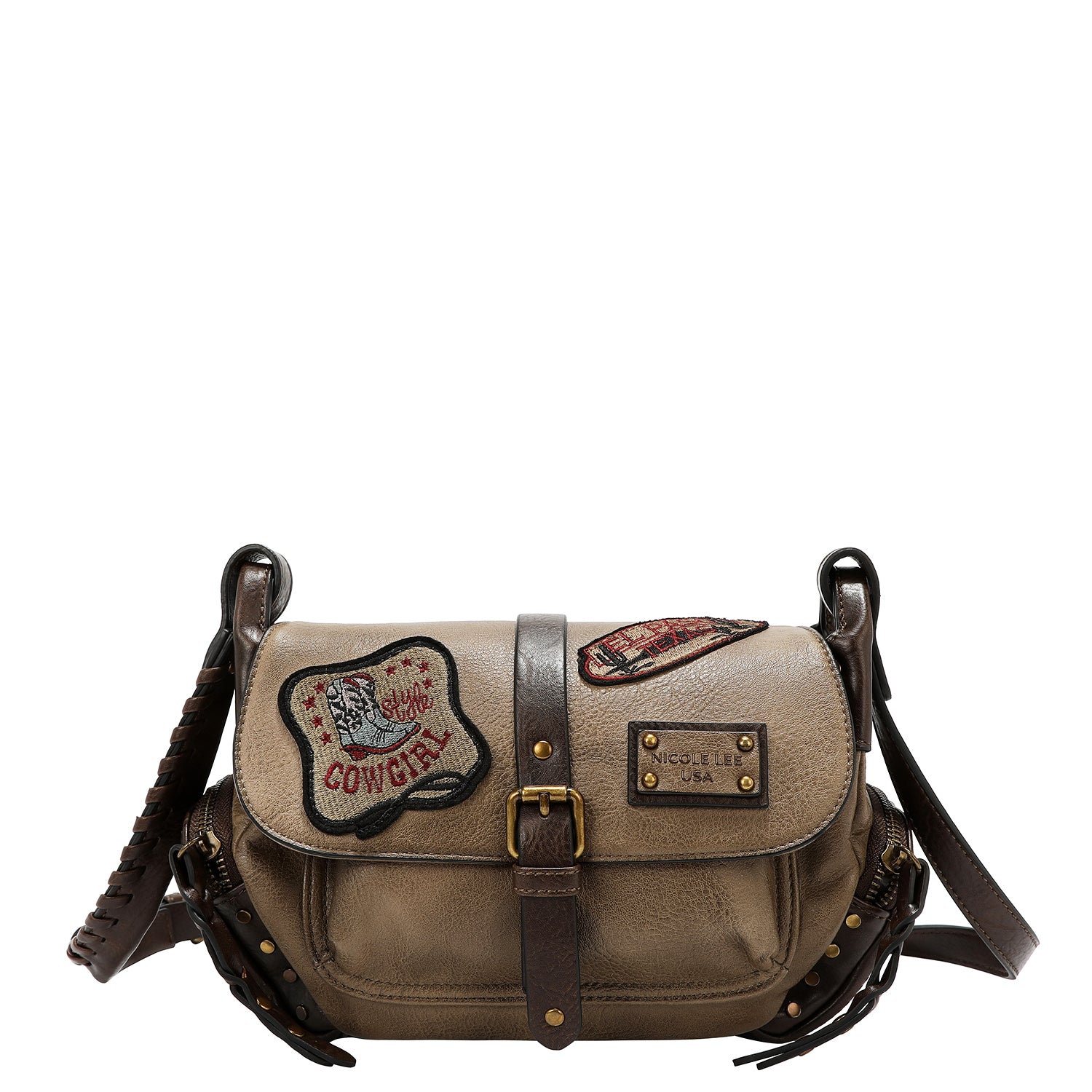 BOLSO DE HOMBRO VINTAGE CON PARCHE (TAUPE)