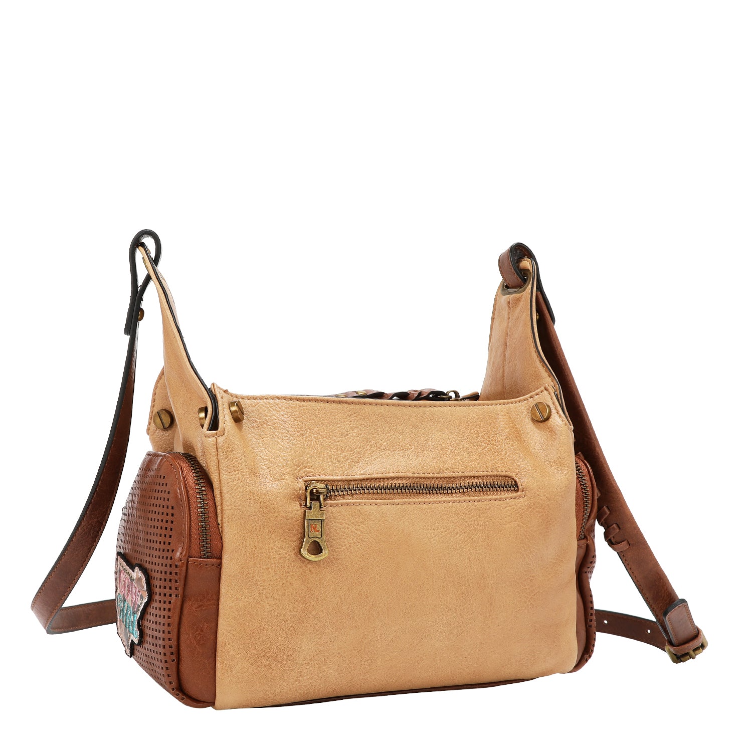BOLSO MENSAJERO VINTAGE CON PARCHE (MARRON)