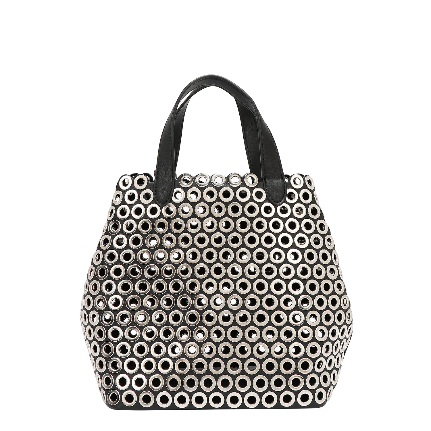 BOLSO SATCHEL CON BORDE DE OJALES (NEGRO)