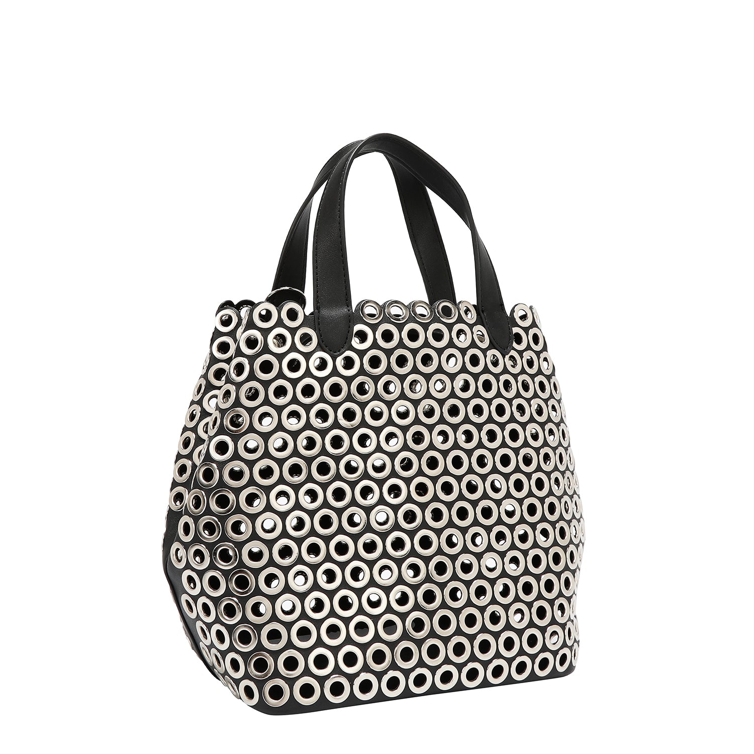 BOLSO SATCHEL CON BORDE DE OJALES (NEGRO)