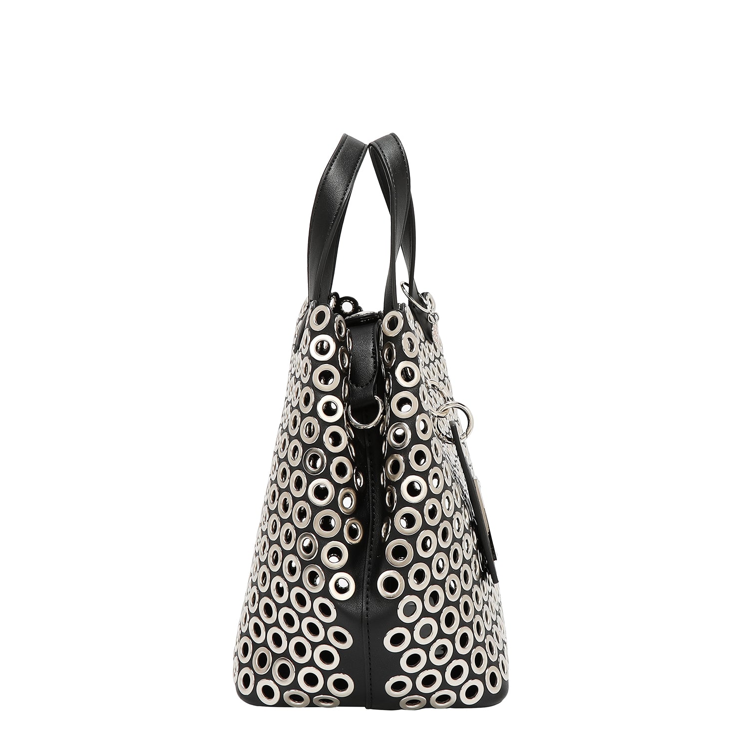 BOLSO SATCHEL CON BORDE DE OJALES (NEGRO)