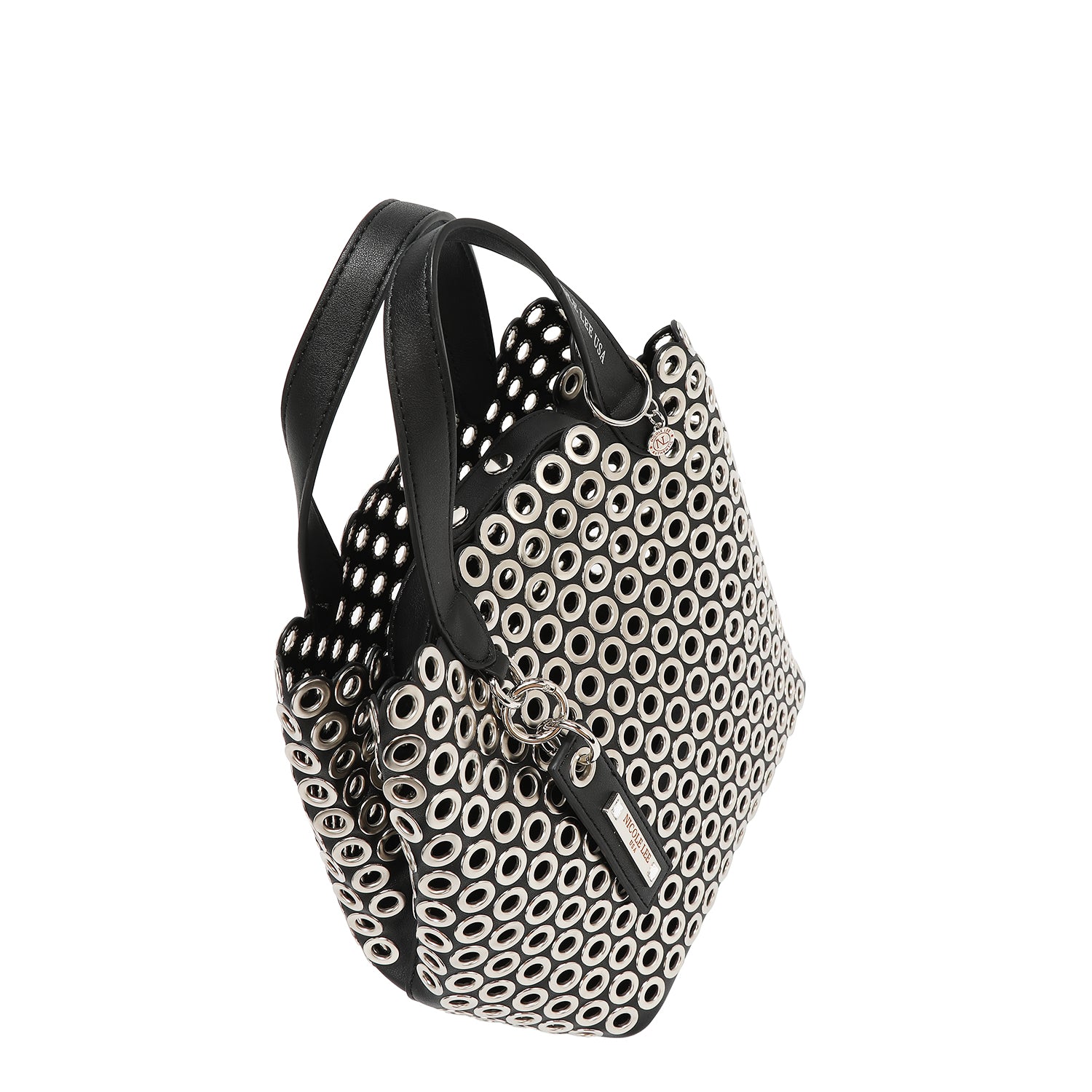 BOLSO SATCHEL CON BORDE DE OJALES (NEGRO)