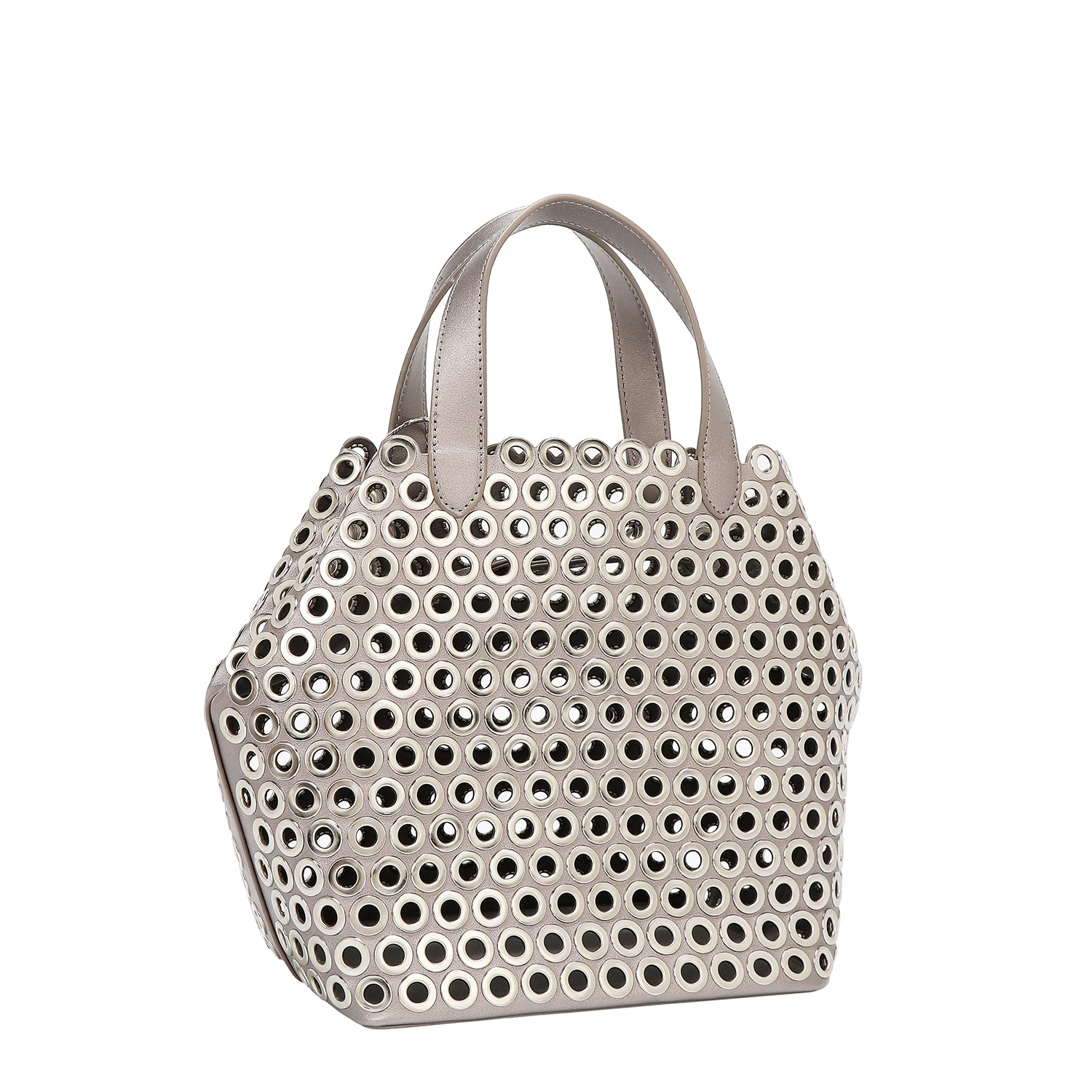 SATCHEL BAG WITH EYELETTE EDGE (SILVER)