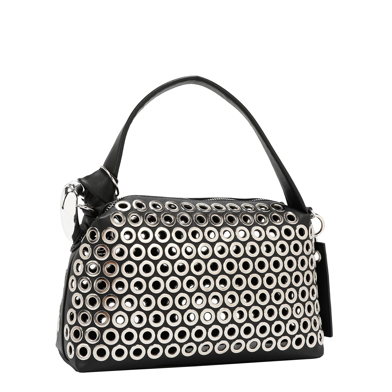 BOLSO DE HOMBRO CON BORDE DE OJALES (NEGRO)