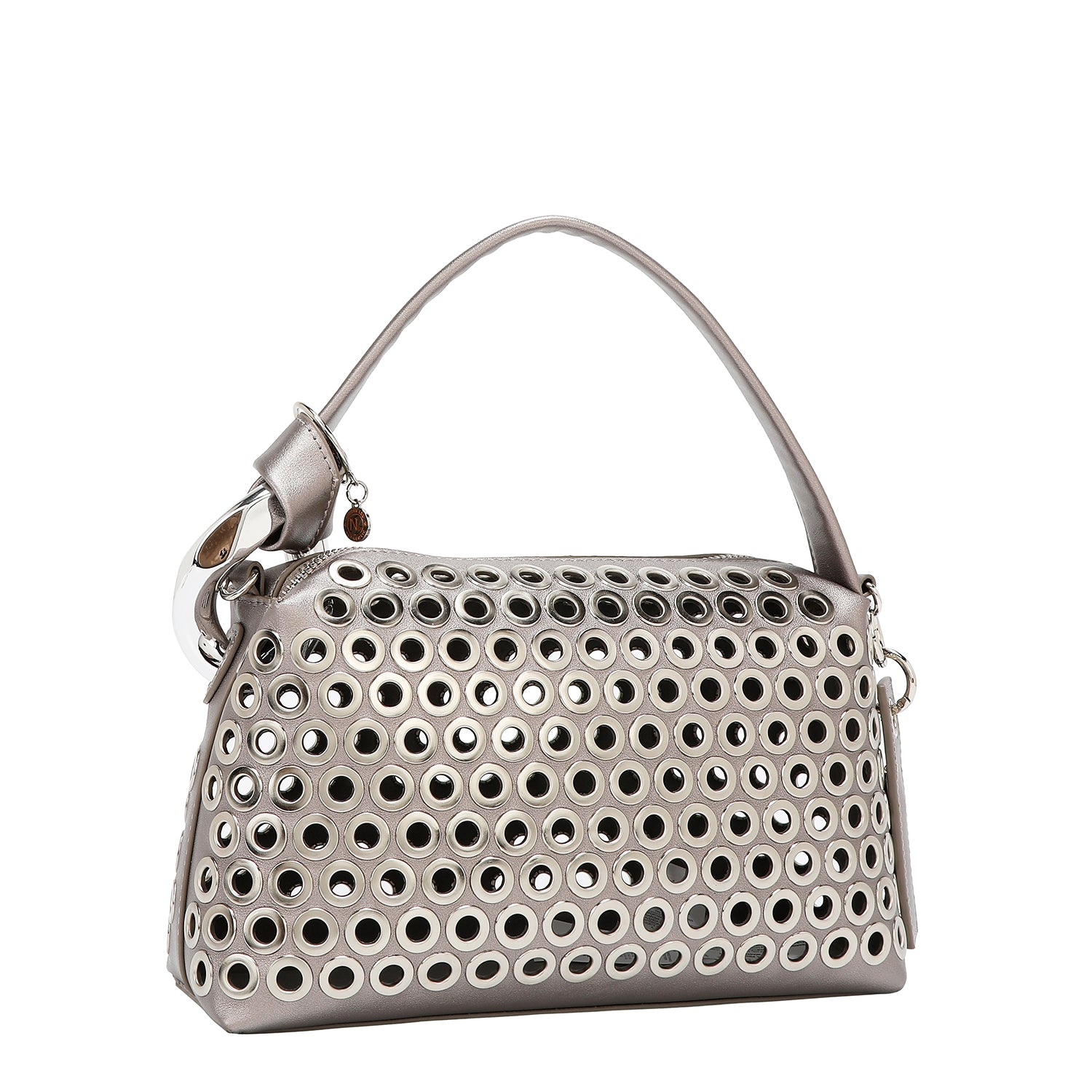 SHOULDER BAG WITH EYELETTE EDGE (SILVER)