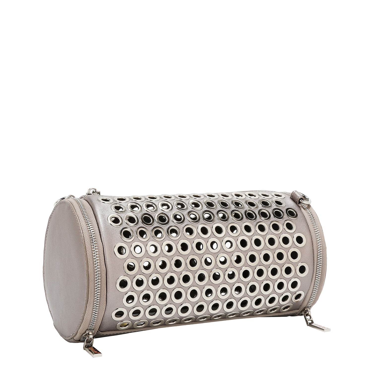 BOLSA DE BARRIL CON BORDE DE OJALES (PLATA)