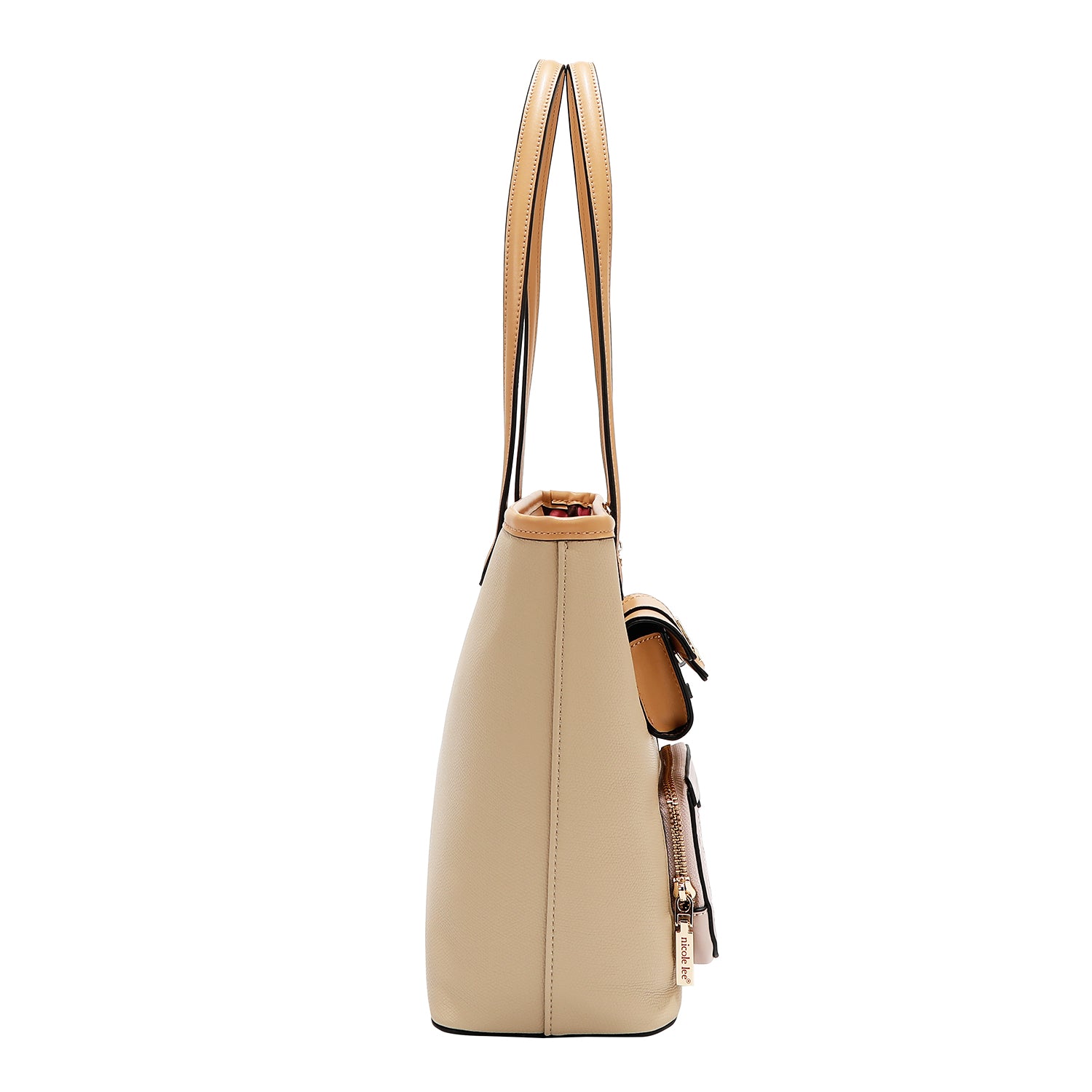 Borsa per acquirente con tasca e blocchi di colore (Taupe)