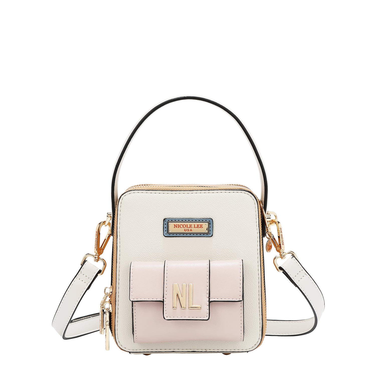 Bandolera with pocket and color blocks (white)