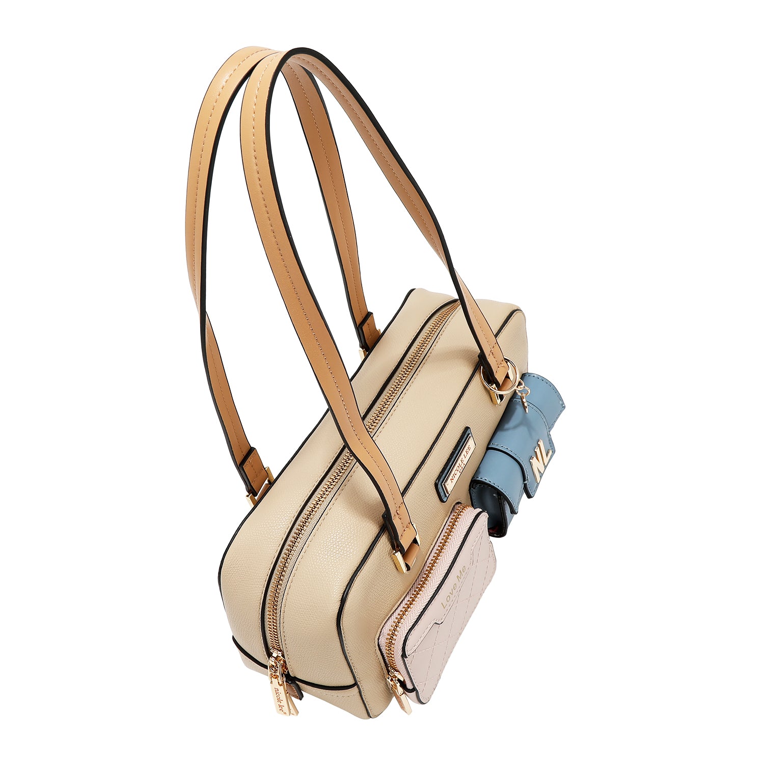 Shoulder bag with pocket and color blocks (Taupe)