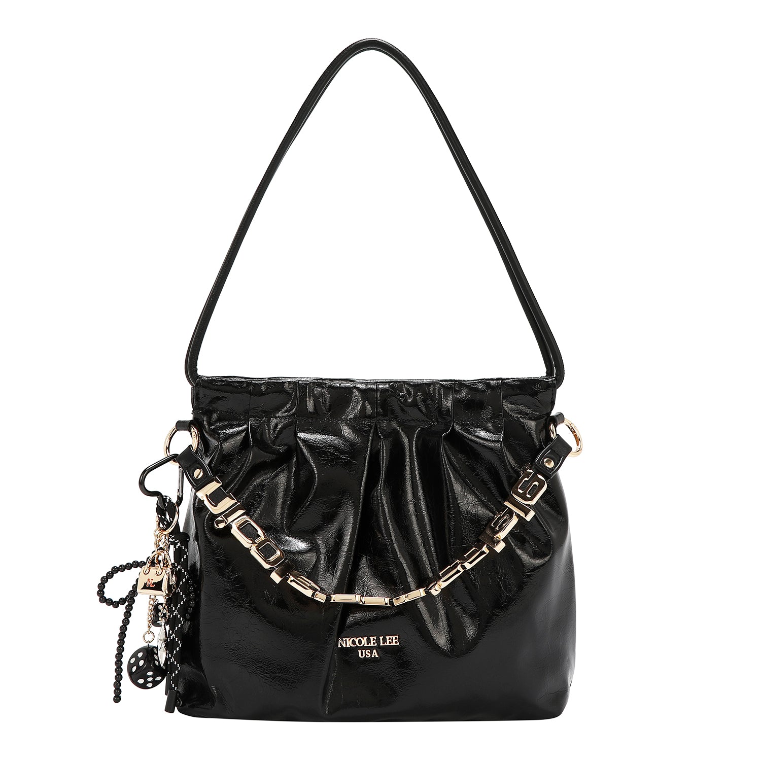 BOLSA DE HOMBRO CUADRADA DE LUJO SHIMMER (NEGRO)