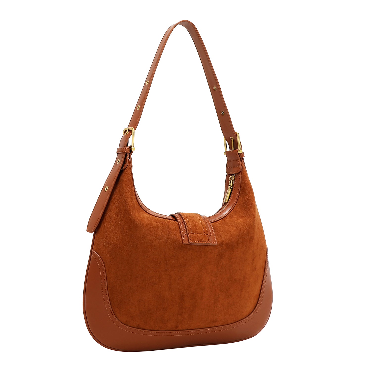 BOLSO DE HOMBRO CON DISEÑO FLORAL EN FORMA DE MEDIA LUNA (MARRON)