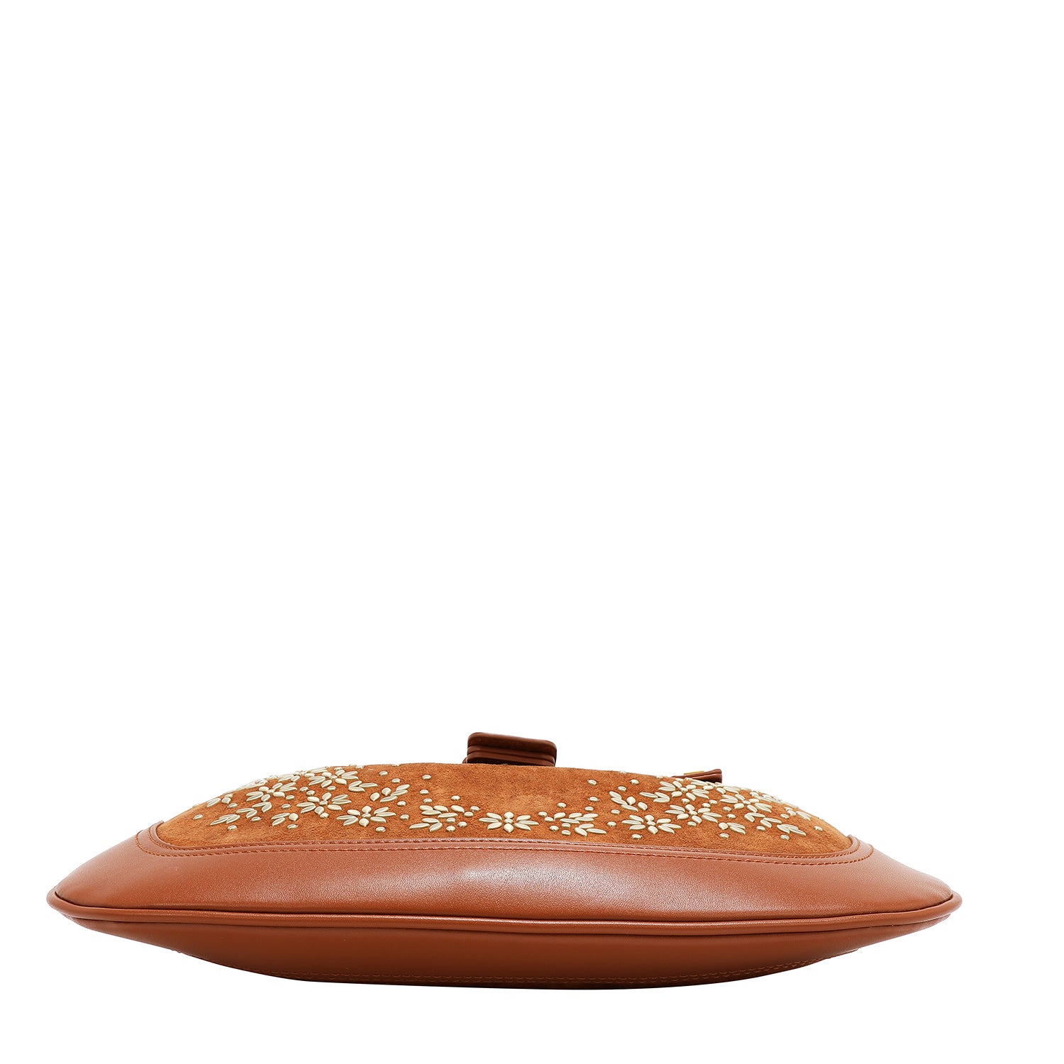 BOLSO DE HOMBRO CON DISEÑO FLORAL EN FORMA DE MEDIA LUNA (MARRON)