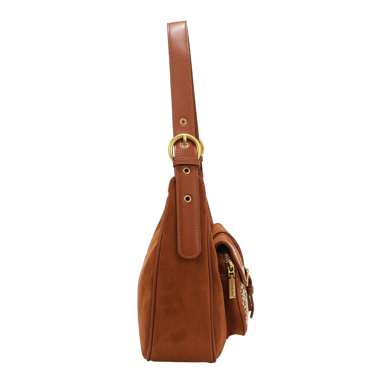 BOLSO DE HOMBRO CON DISEÑO FLORAL (MARRON)