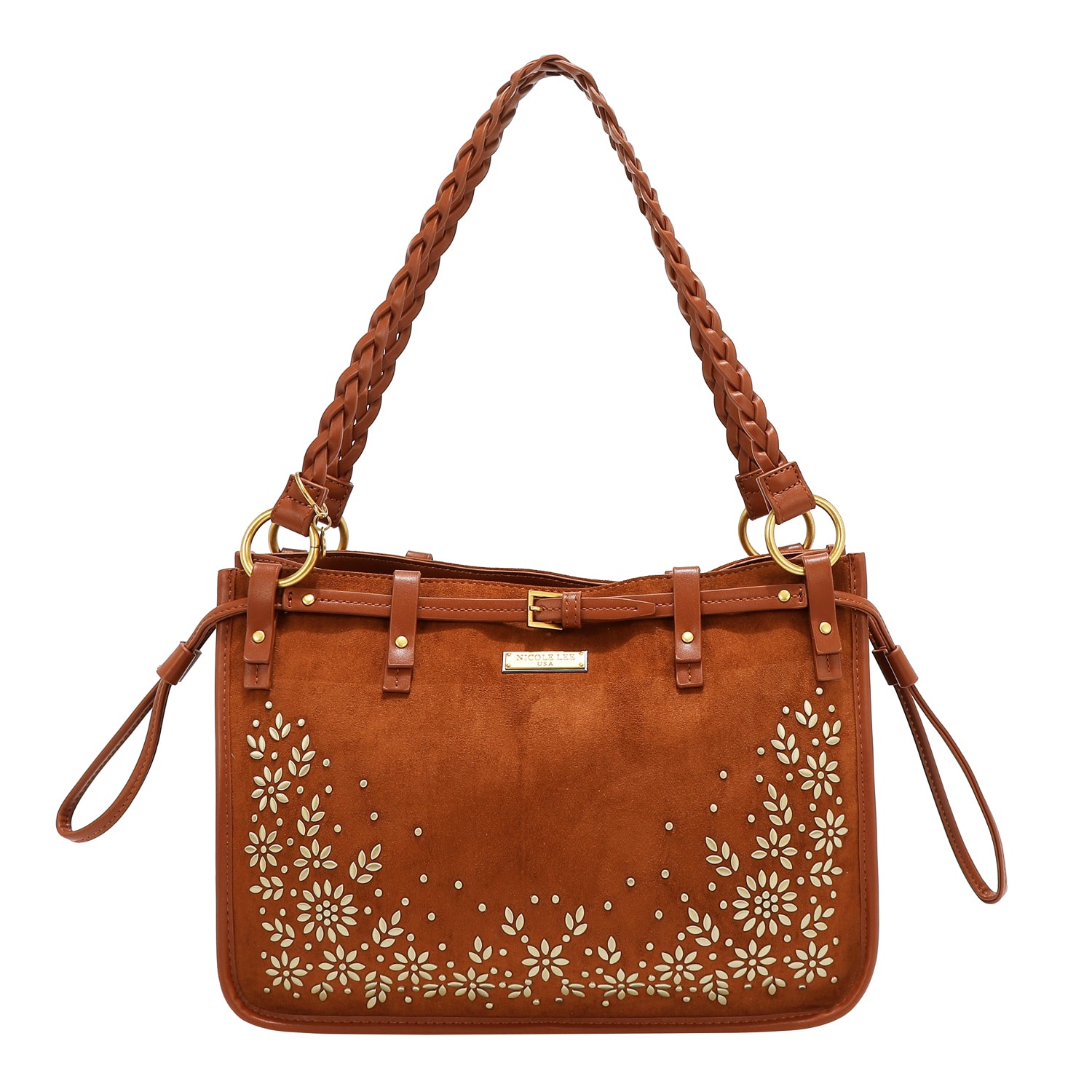 BOLSO DE MANO CON DISEÑO FLORAL (MARRON)
