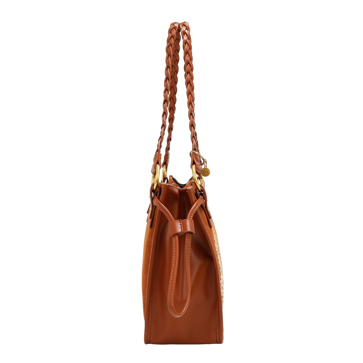 BOLSO DE MANO CON DISEÑO FLORAL (MARRON)