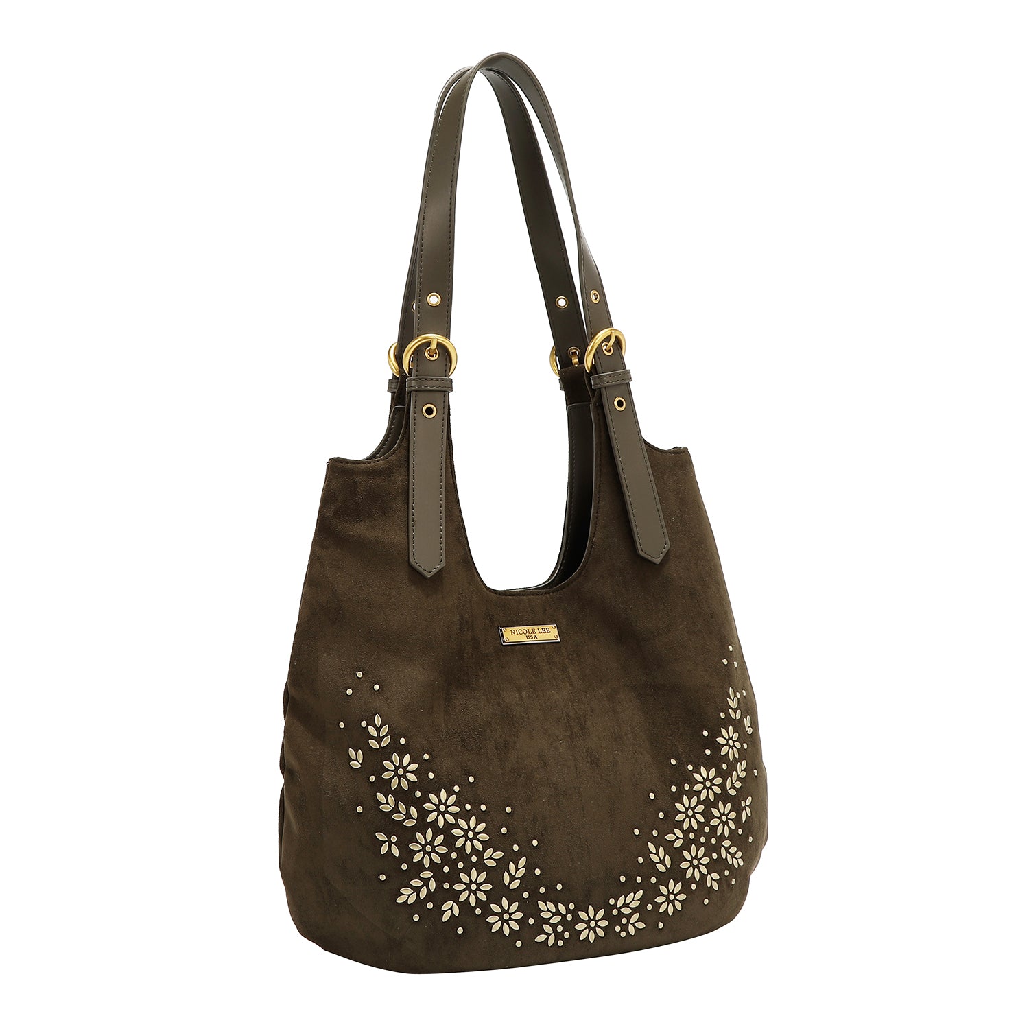 BOLSO HOBO CON DISEÑO FLORAL (OLIVA)