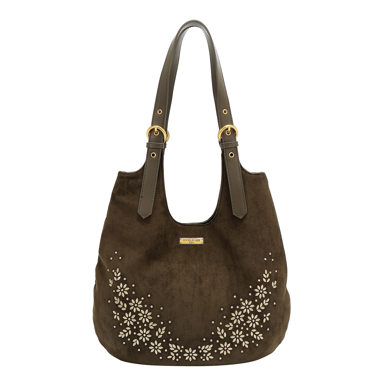 BOLSO HOBO CON DISEÑO FLORAL (OLIVA)