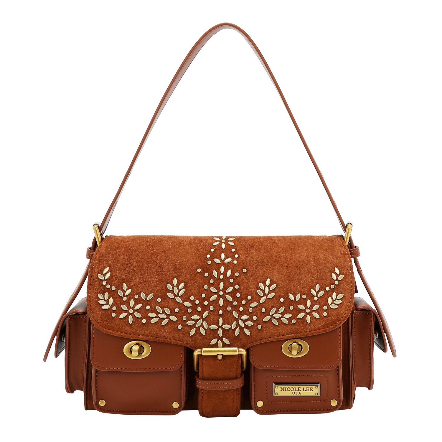BOLSO DE MANO CON DISEÑO FLORAL (MARRON)