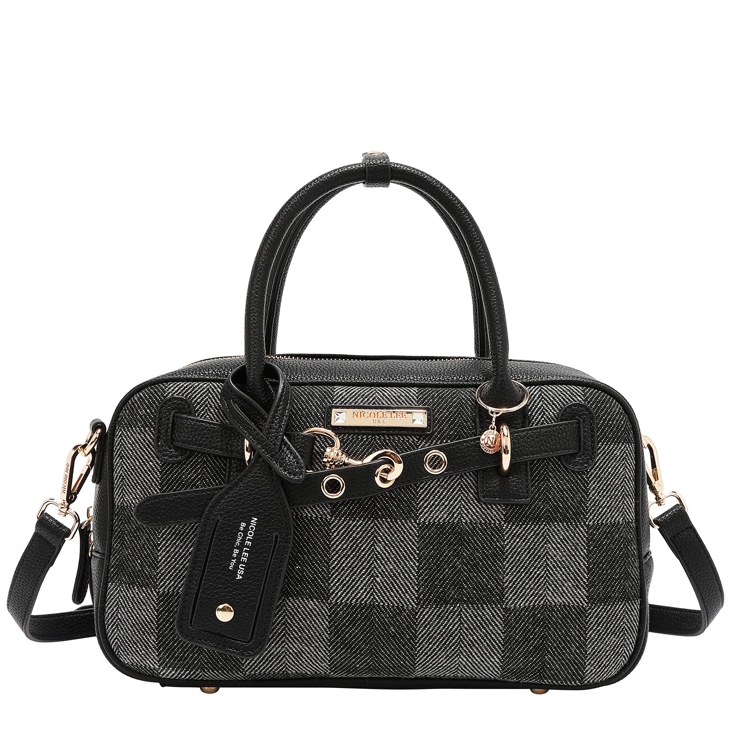 BOLSO BOSTON CHIC CON CUADROS (NEGRO)