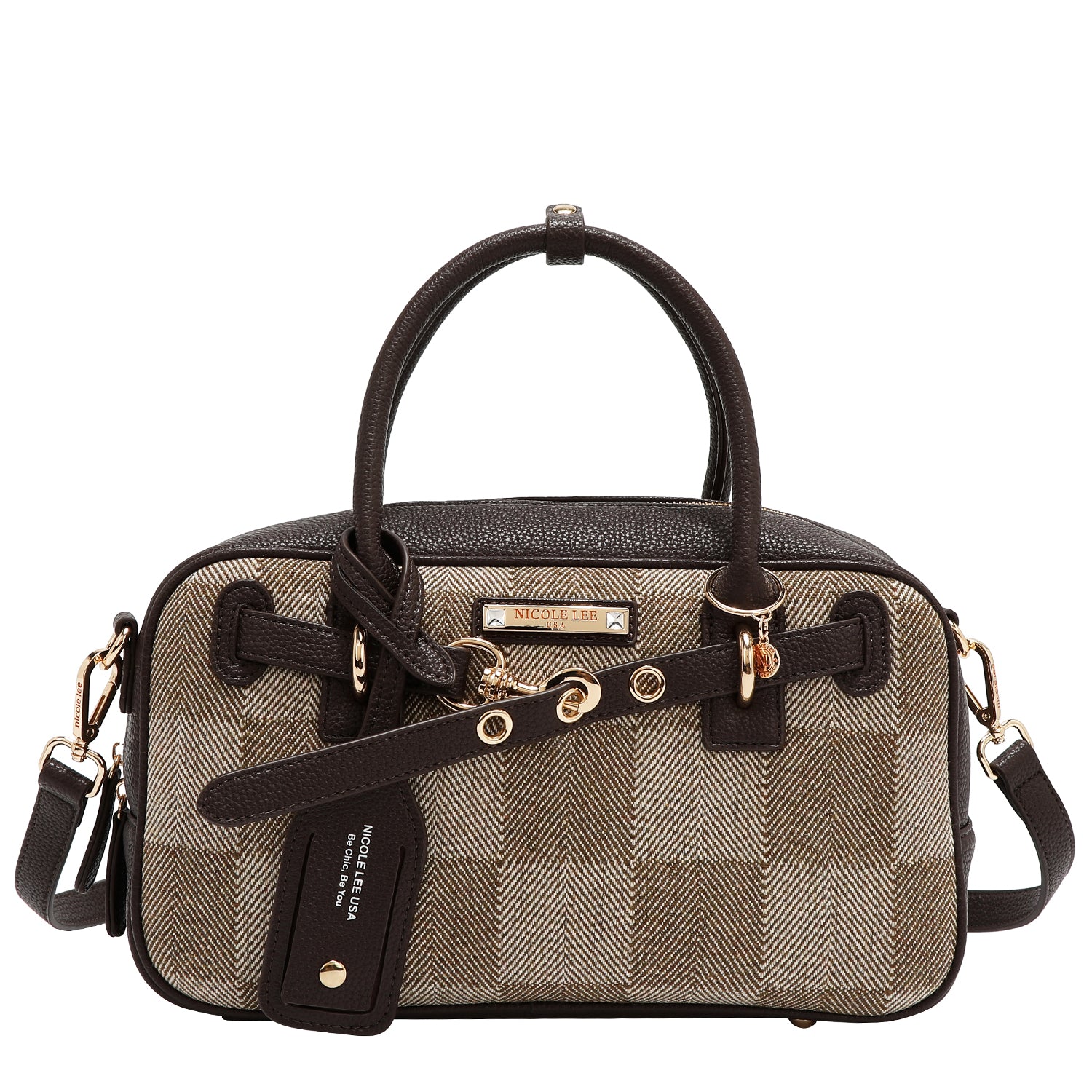 BOLSO BOSTON CHIC CON CUADROS (MARRON CLARO)
