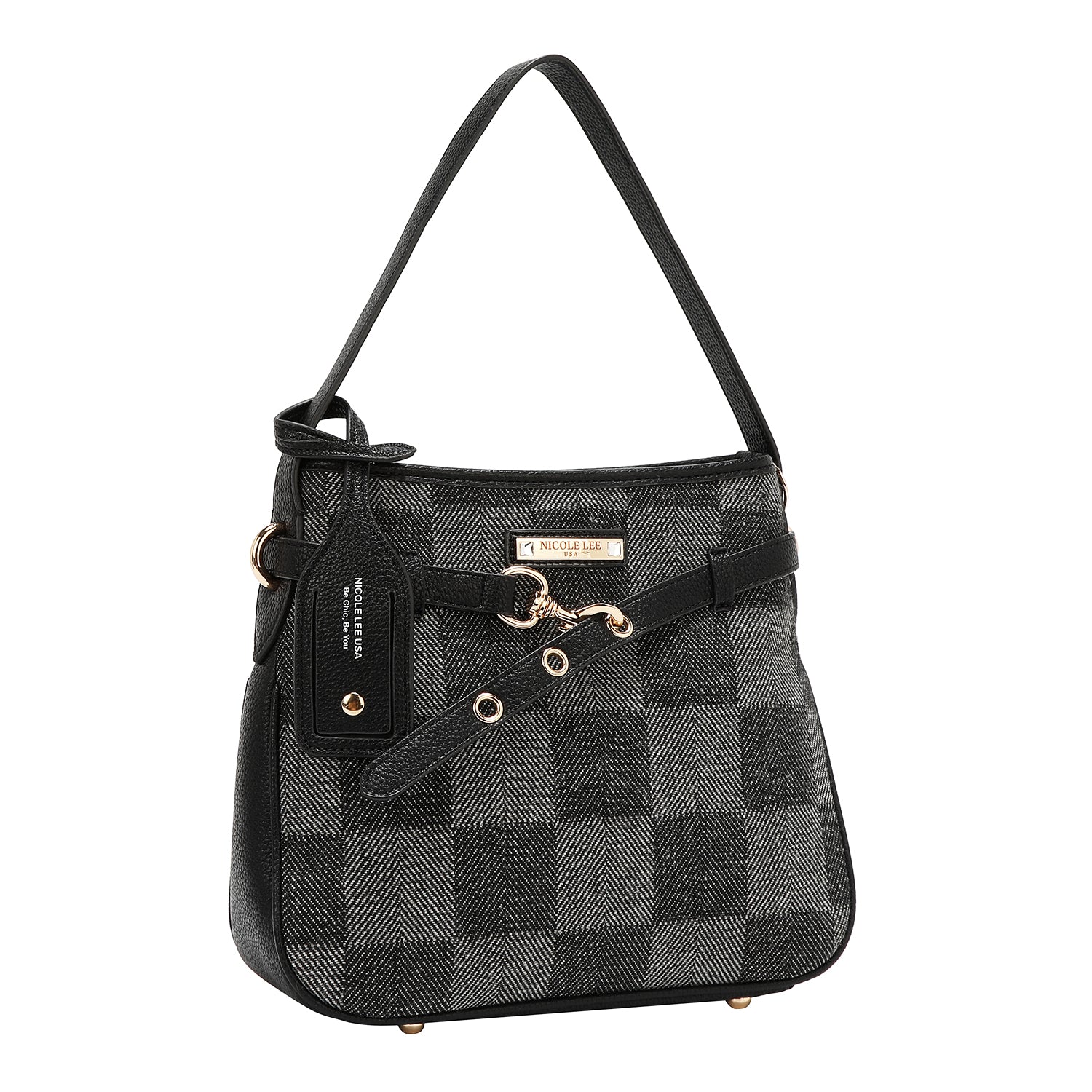 BOLSO HOBO CHIC CON CUADROS (NEGRO)