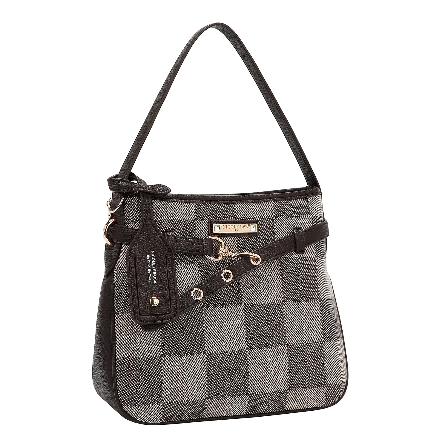 BOLSO HOBO CHIC CON CUADROS (MARRON)