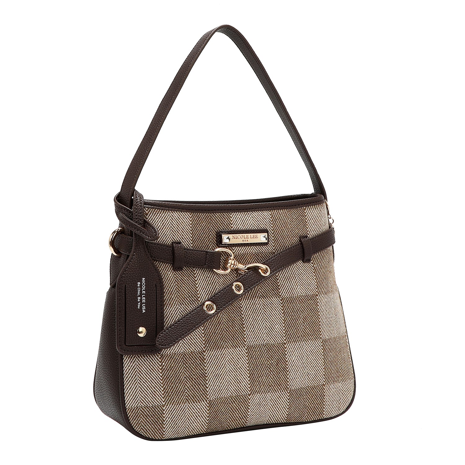 BOLSO HOBO CHIC CON CUADROS (MARRON CLARO)